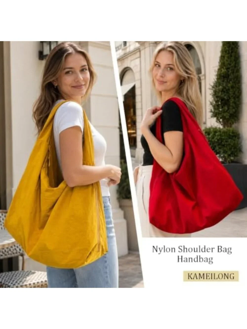 Large Vintage Nylon Hobo Bag - Casual Crescent Shoulder Tote for Women